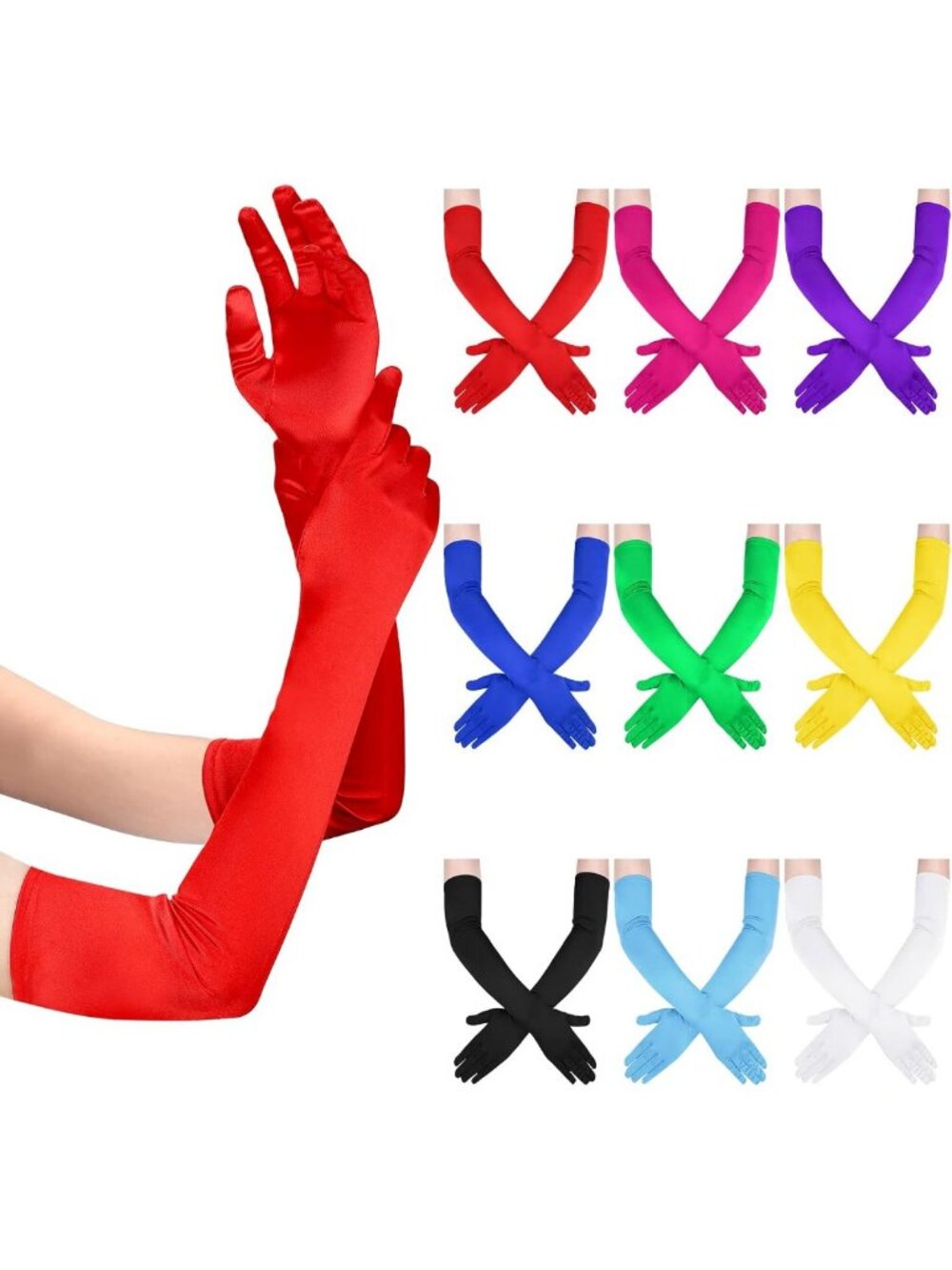 Elegant 9 Pcs Elbow Length Satin Gloves for Women - 1920s Opera Party Mittens